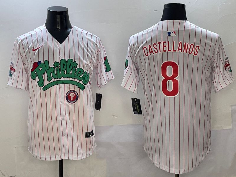 Men Philadelphia Phillies #8 Castellanos White Stripe Fourth generation Joint Name Nike 2025 MLB Jersey style 6
